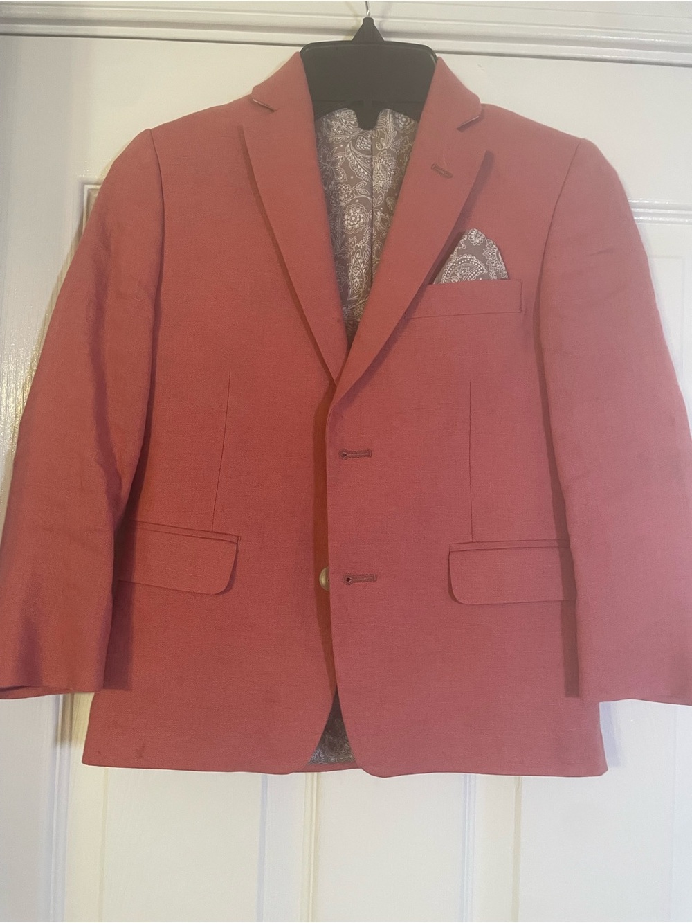 Lauren Ralph Lauren Boys Dusty Rose Linen Blazer Size 5 Paisley Lining Pocket Sq